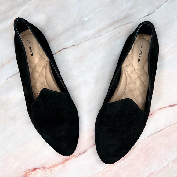 Birdies Shoes - Birdies The Heron Black Suede Pointed Toe Flats Shoes 9.5